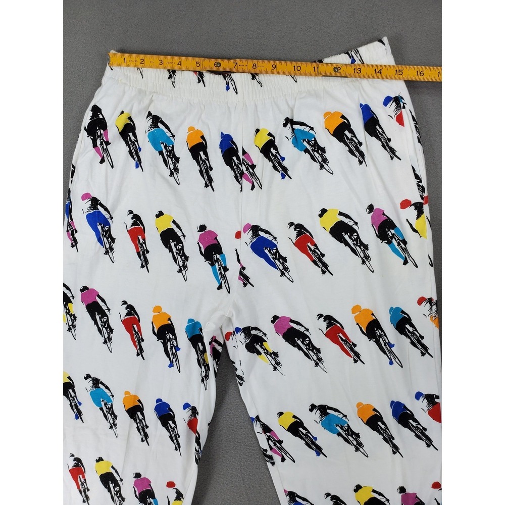 Colours Alexander Julian Lounge Pants M White Vintage Bicycle Print 90s Cotton - Picture 4 of 5